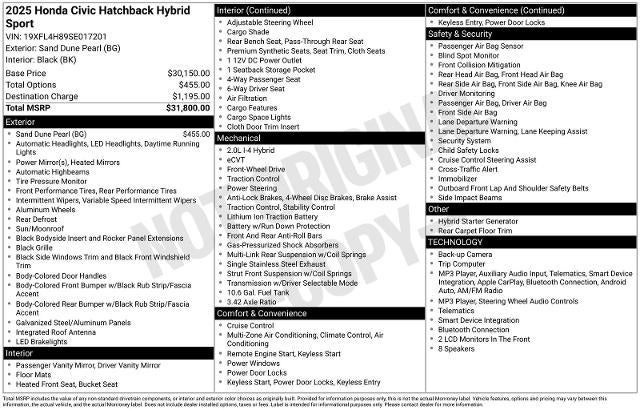 2025 Honda Civic Hatchback Hybrid Sport
