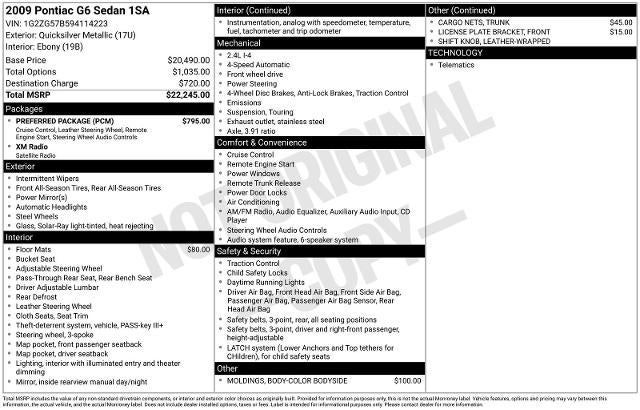 2009 Pontiac G6 w/1SA *Ltd Avail*