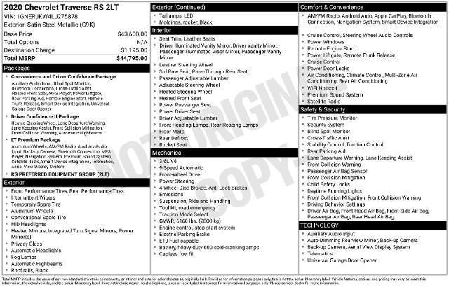 2020 Chevrolet Traverse RS