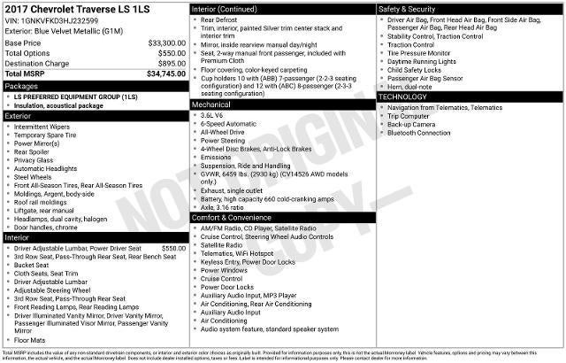 Used 2017 Chevrolet Traverse LS with VIN 1GNKVFKD3HJ232599 for sale in Moline, IL