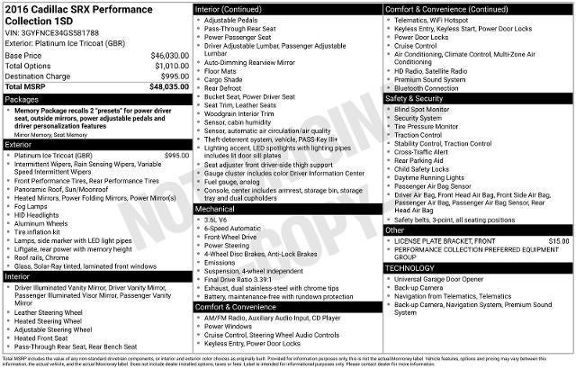 2016 Cadillac SRX Performance Collection