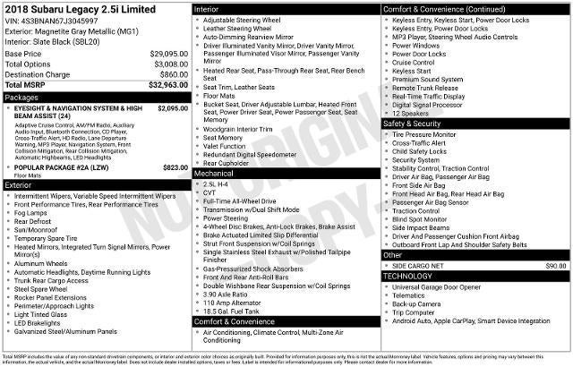 2018 Subaru Legacy Limited