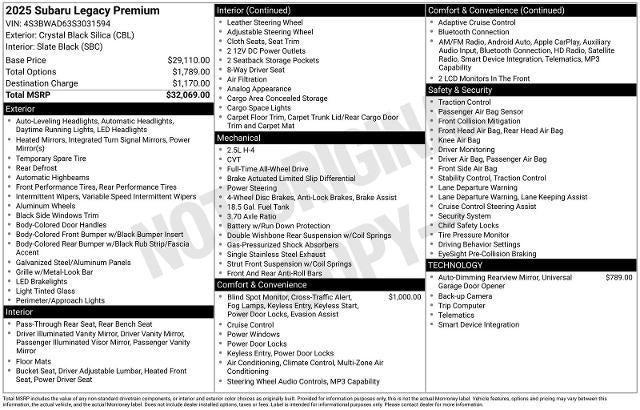 2025 Subaru Legacy Premium