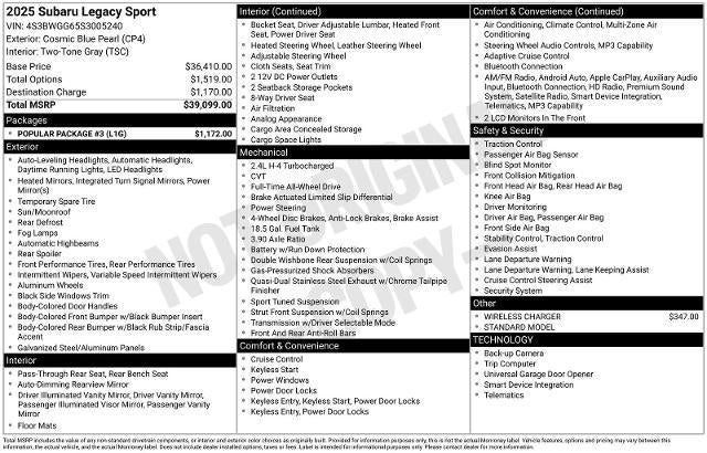2025 Subaru Legacy Sport