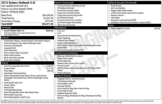 2012 Subaru Outback 2.5i