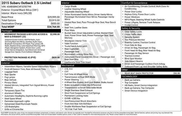 2015 Subaru Outback 2.5i Limited