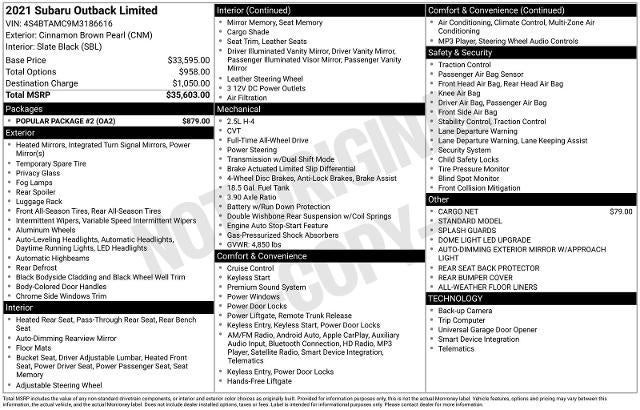 2021 Subaru Outback Limited
