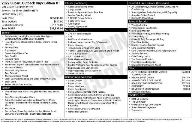 2022 Subaru Outback Onyx Edition XT