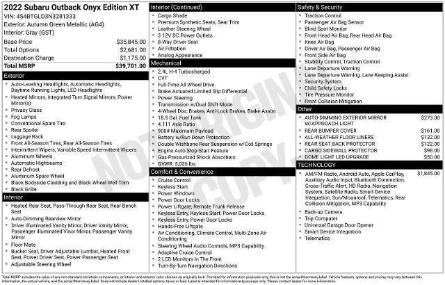 2022 Subaru Outback Onyx Edition XT