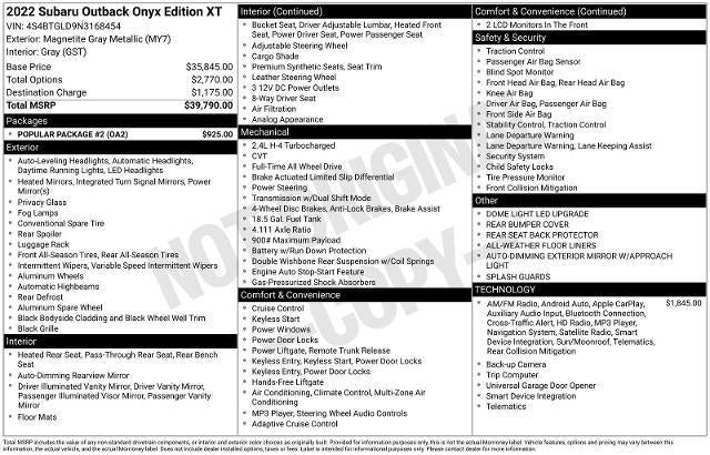 2022 Subaru Outback Onyx Edition XT