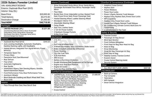 2026 Subaru Forester Limited