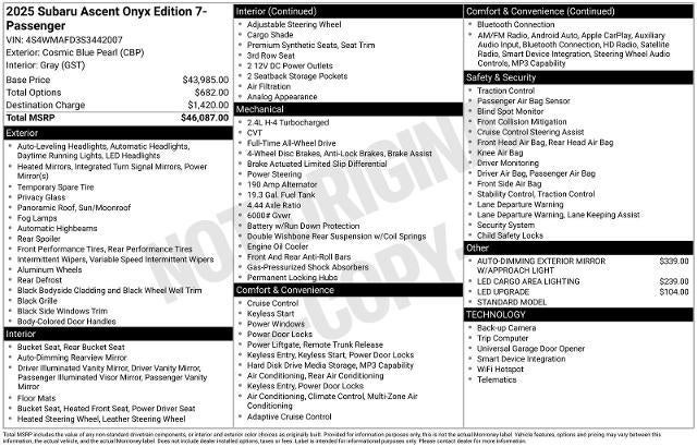 2025 Subaru Ascent Onyx Edition