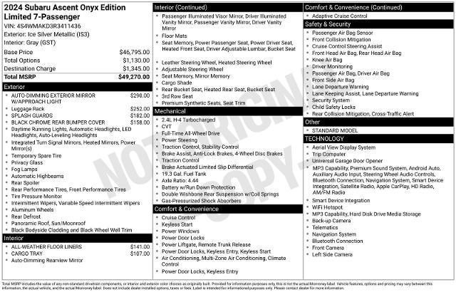 2024 Subaru Ascent Onyx Edition Limited