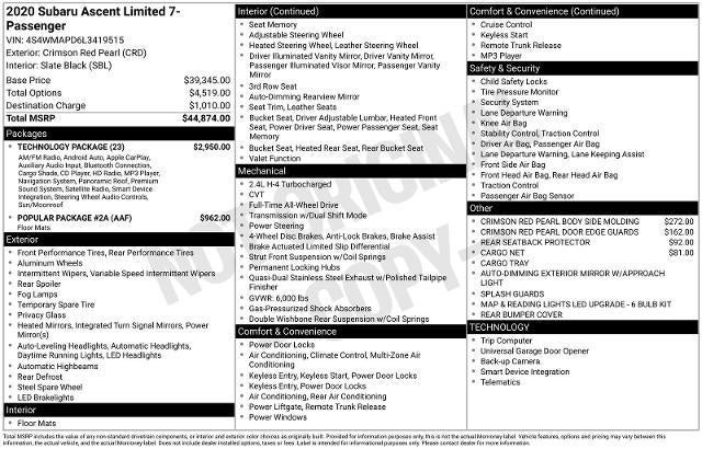 2020 Subaru Ascent Limited
