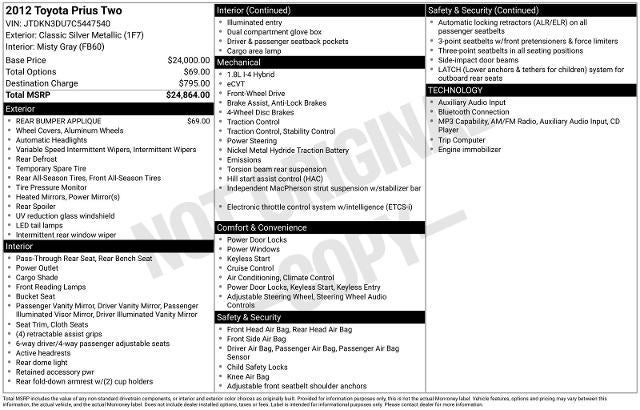 2012 Toyota Prius One