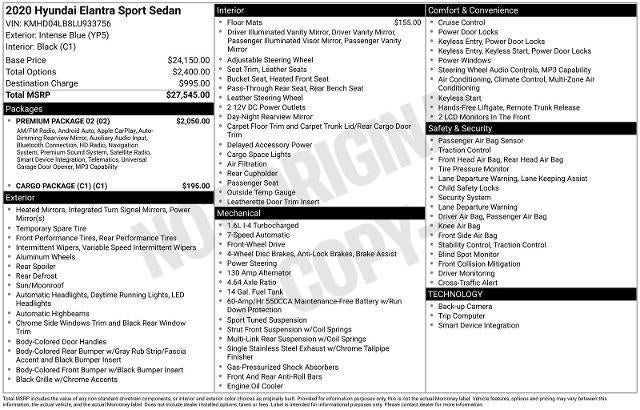 2020 Hyundai Elantra Sport