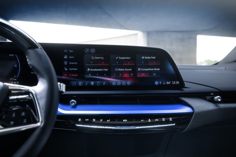 The 2026 OPTIQ-V Display Screen Displaying the V-Mode Settings | McLaughlin Cadillac in Moline IL