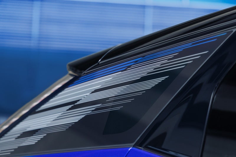 Close-up of the Modern Pattern on the 2026 OPTIQ-V Rear Quarter Glass | McLaughlin Cadillac in Moline IL